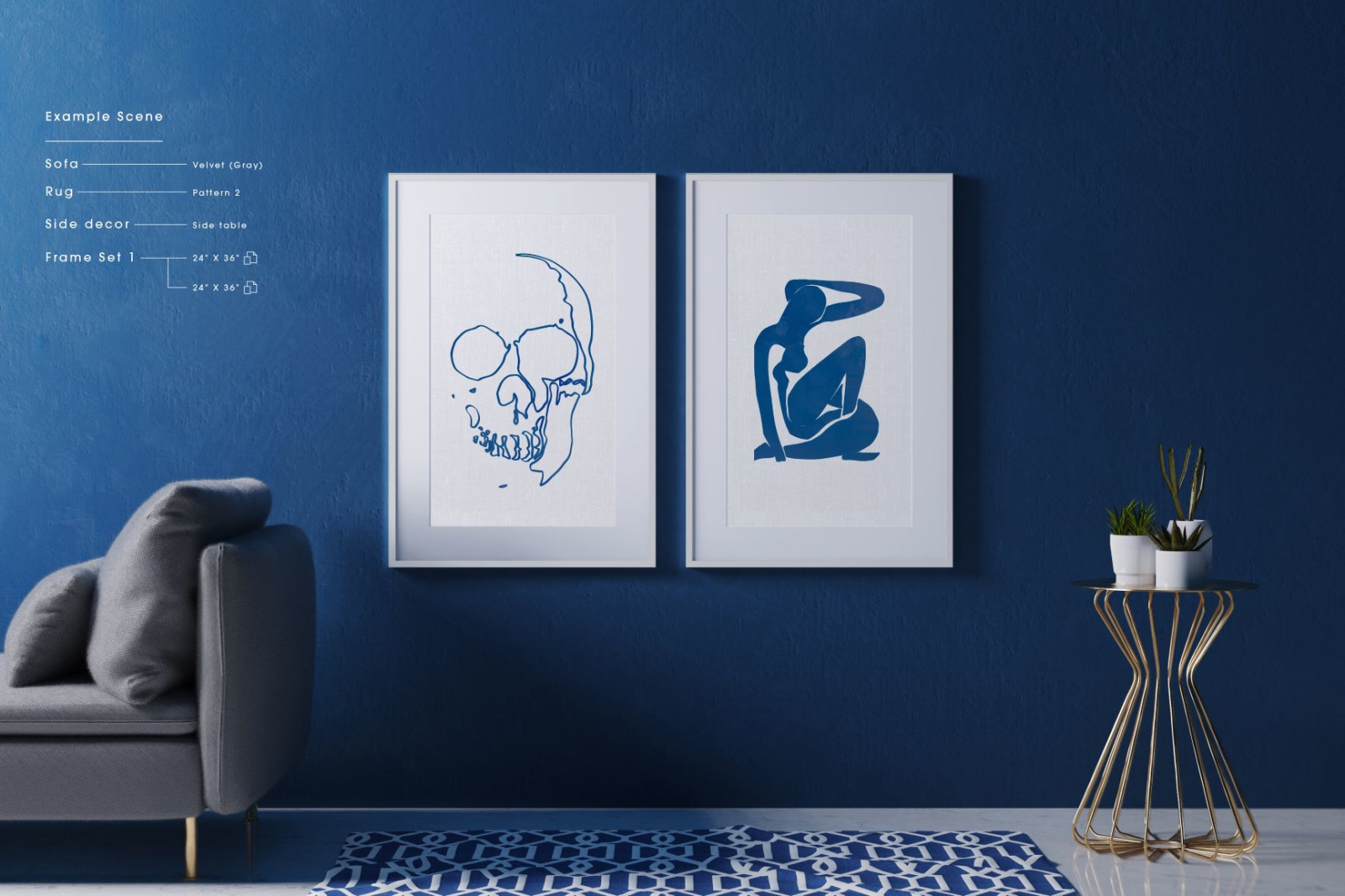 Classic Blue Interior Mockup - Customizable Frames &amp; Furniture