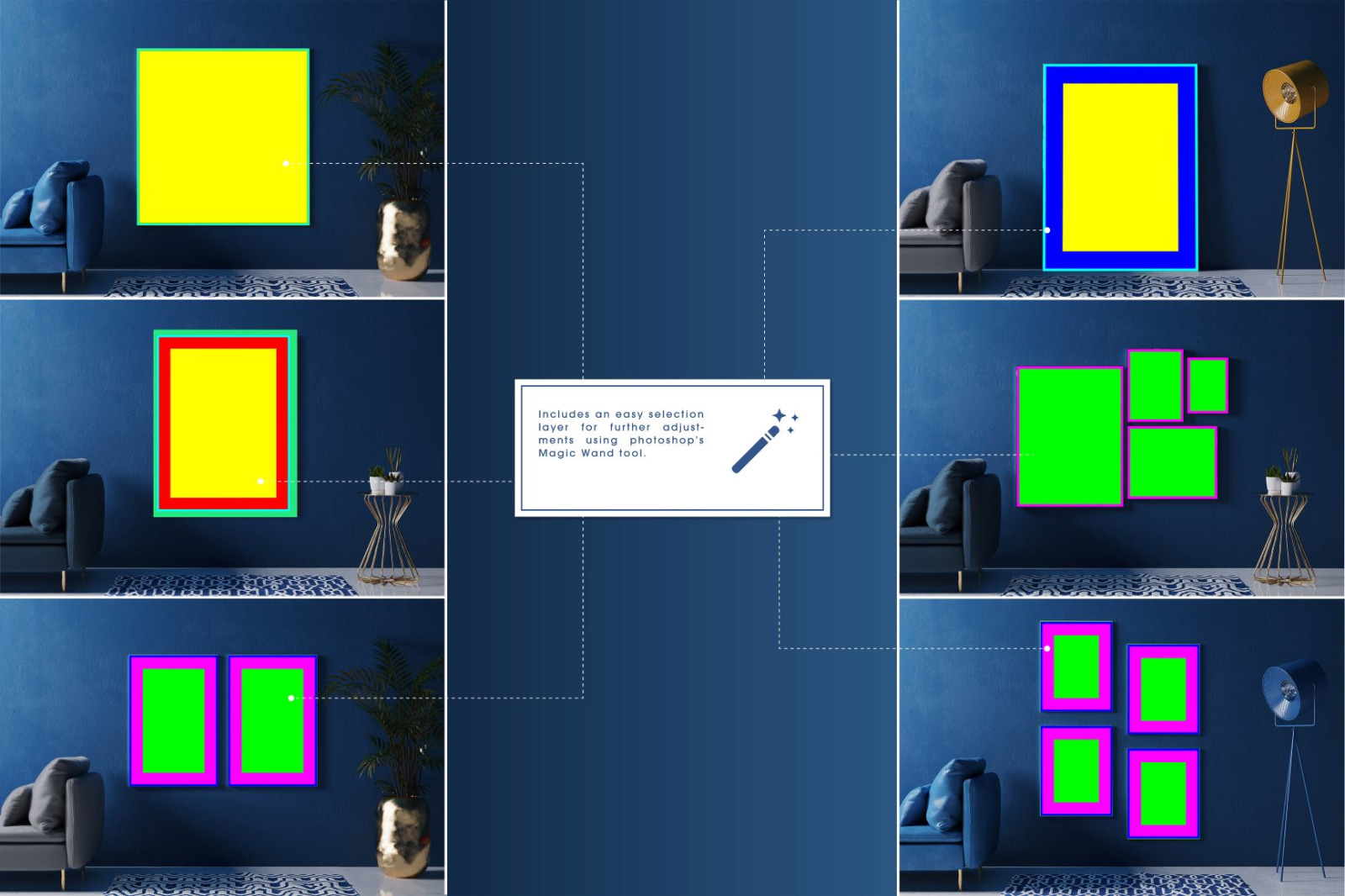 Classic Blue Interior Mockup - Customizable Frames &amp; Furniture