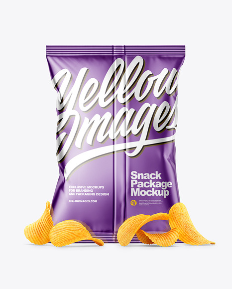 Metallic Snack Package with Riffled Potato Chips Mockup - Back View