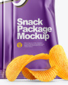 Metallic Snack Package with Riffled Potato Chips Mockup - Back View