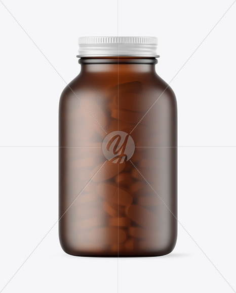 Frosted Amber Glass Pills Bottle Mockup