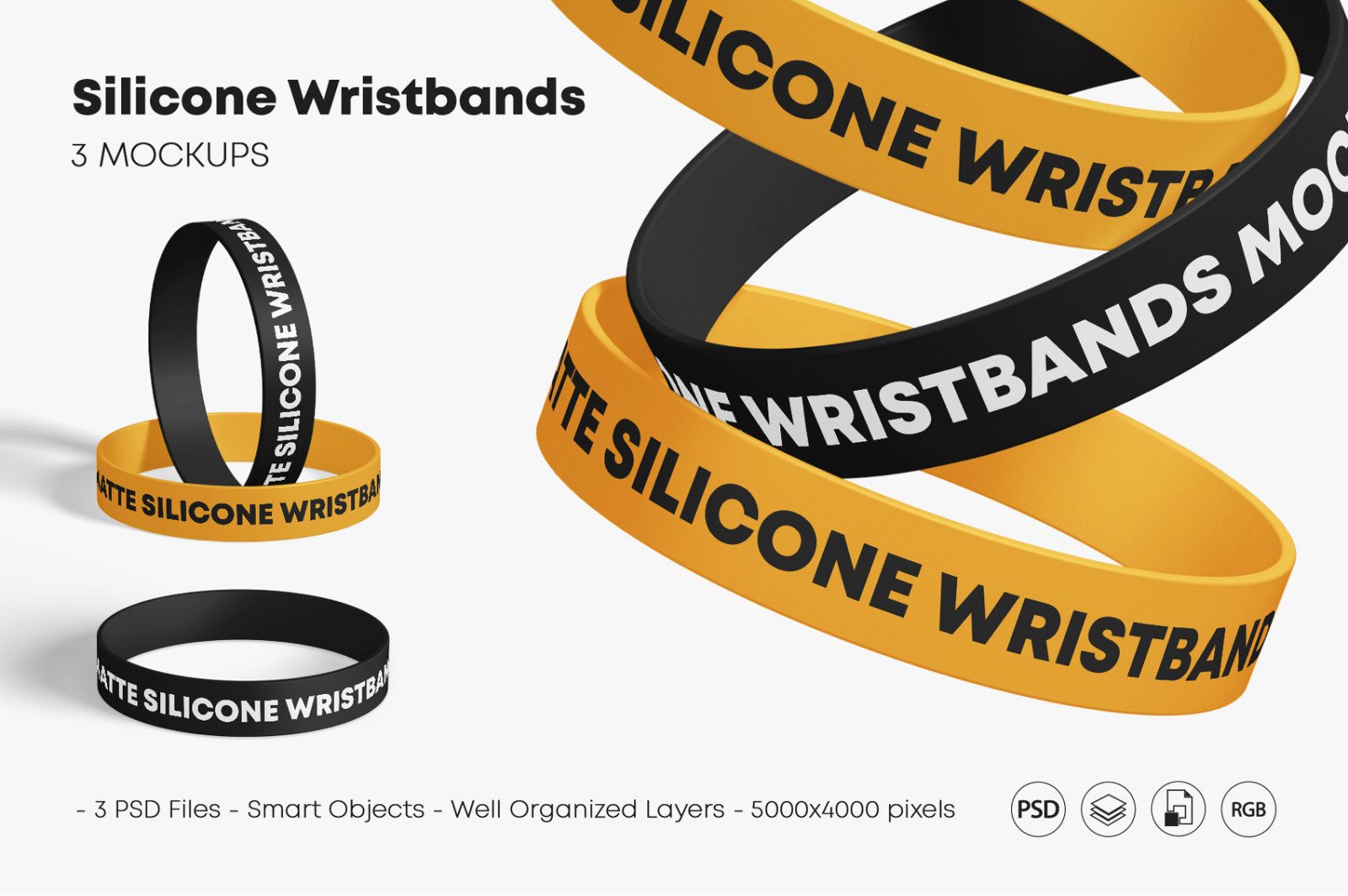 Matte Silicone Wristbands Mockup Set