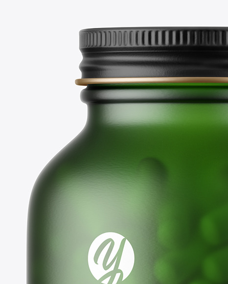 Frosted Green Glass Pills Bottle Mockup