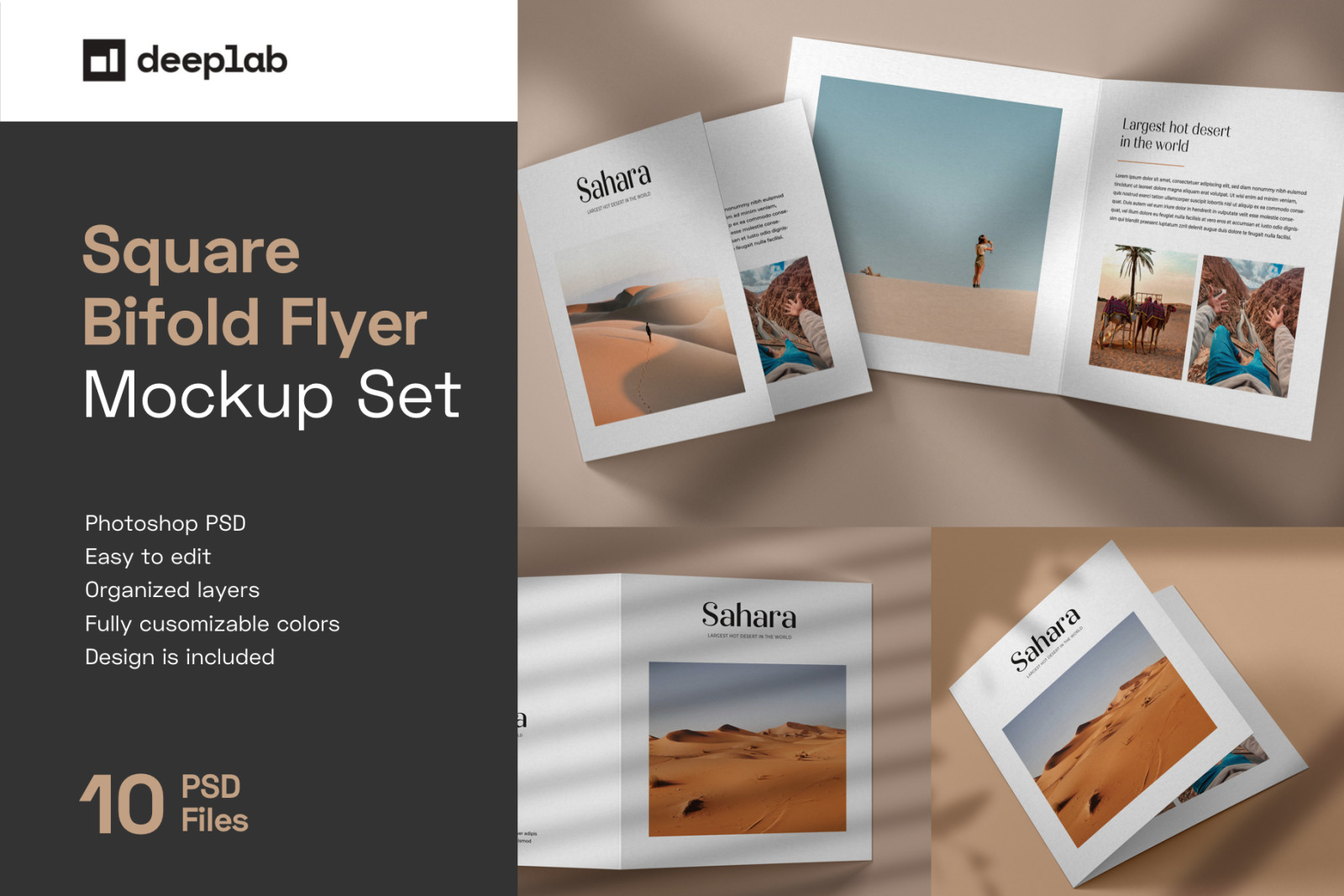 Square Bifold Flyer Mockup Set