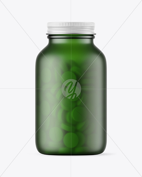 Frosted Green Glass Pills Bottle Mockup