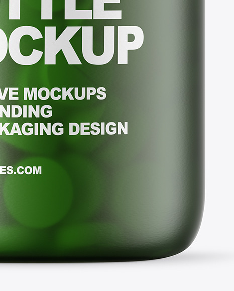 Frosted Green Glass Pills Bottle Mockup