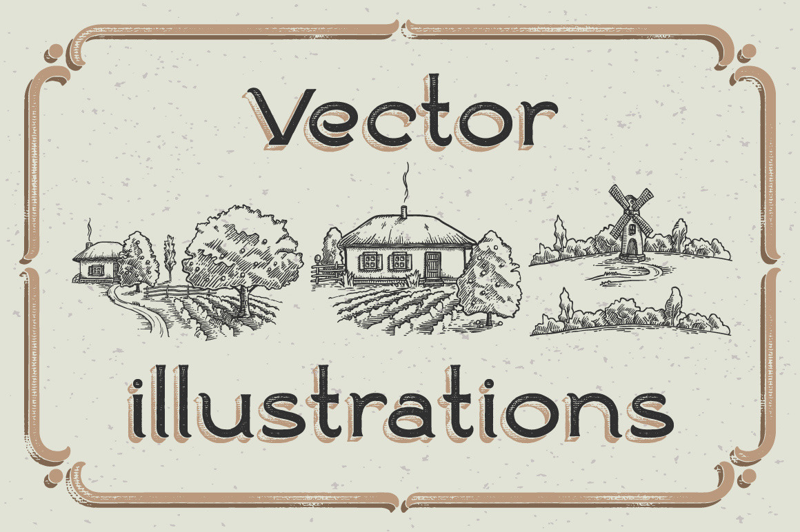 Ranch vintage font &amp; illustrations