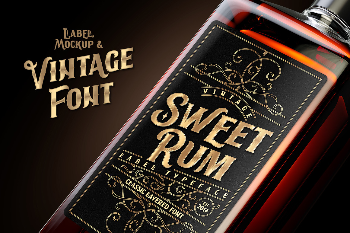 Sweet Rum Font, Label, Mockup! Sweet Rum Font, Label, Mockup!