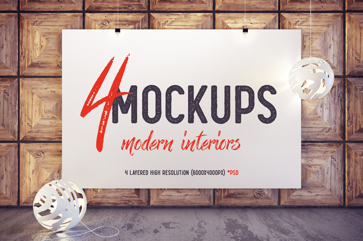 4 Mockups, modern interiors