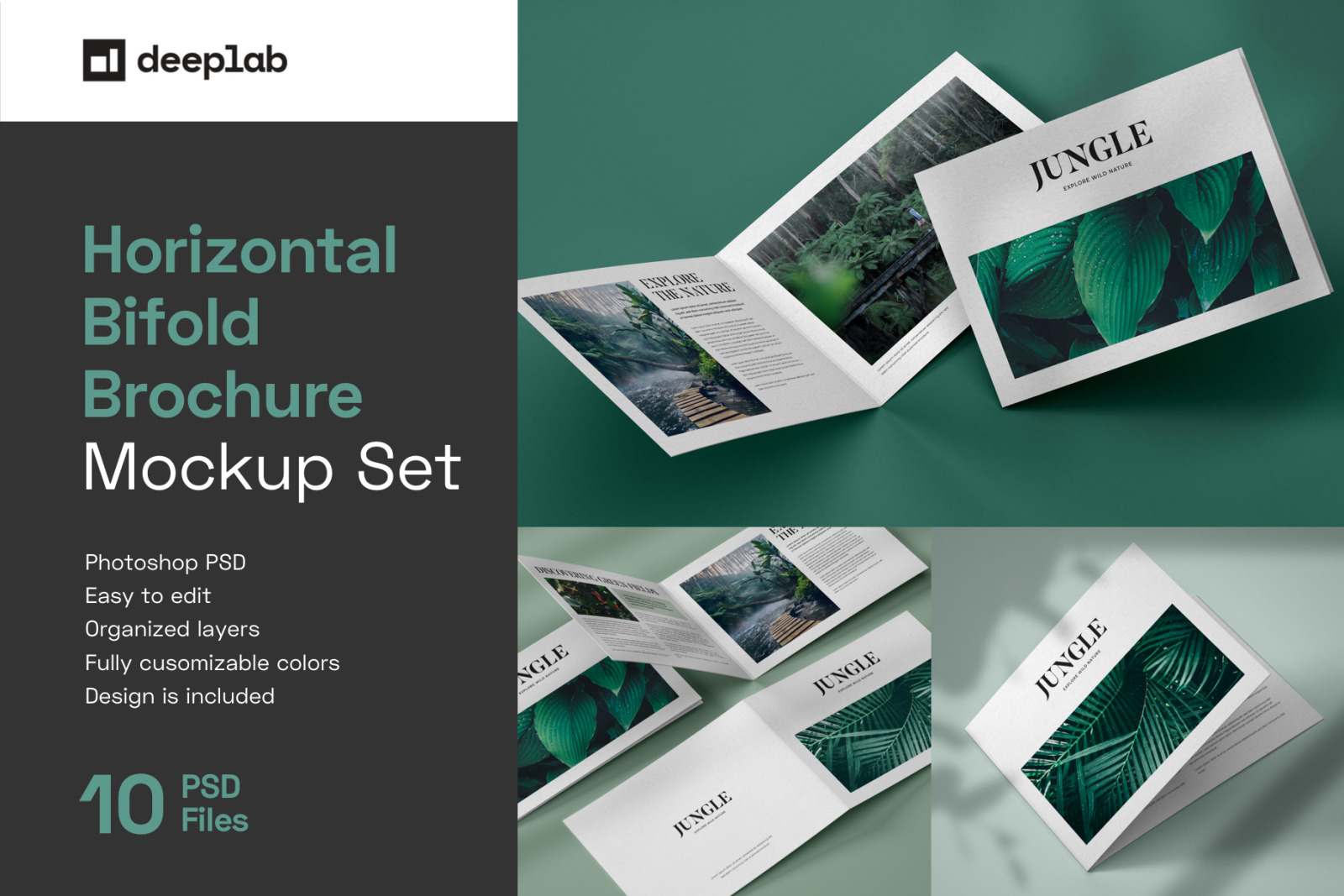 Horizontal Bifold Brochure Mockup Set