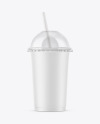 Matte Plastic Cup with Transparent Cap Mockup