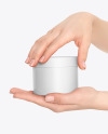 Cosmetic Jar in Hands Mockup