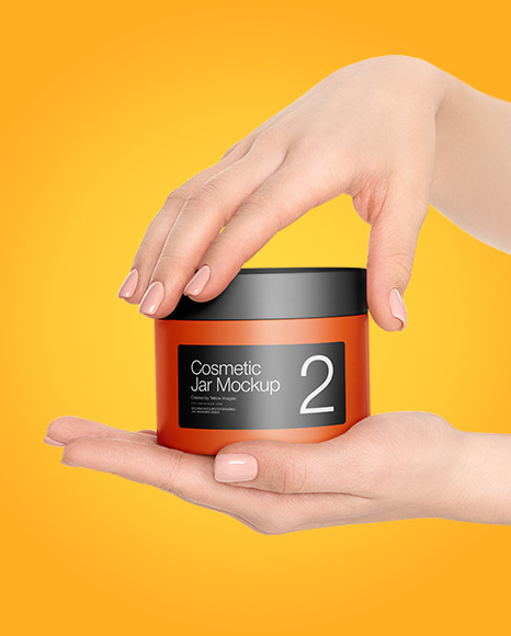 Cosmetic Jar in Hands Mockup