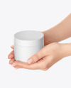 Cosmetic Jar in Hands Mockup