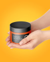 Cosmetic Jar in Hands Mockup