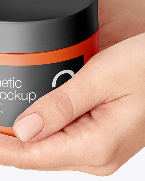 Cosmetic Jar in Hands Mockup