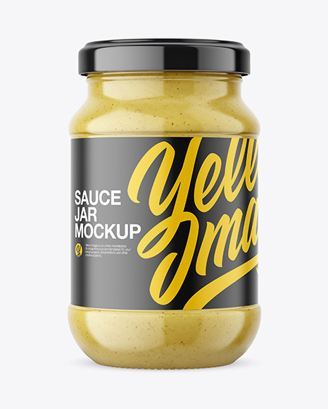 Clear Glass Jar with Mustard Sauce Mockup