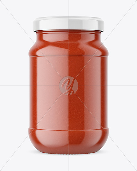 Clear Glass Jar with Tomato Sauce Mockup