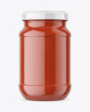 Clear Glass Jar with Tomato Sauce Mockup