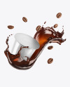 Coffee Capsule With Coffee Splash And Beans Mockup