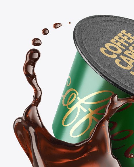 Coffee Capsule With Coffee Splash And Beans Mockup