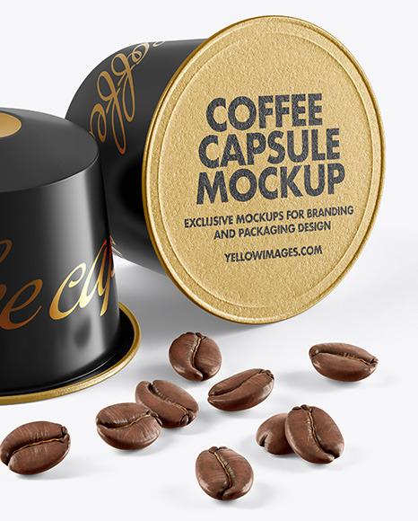 Two Coffee Capsules with Coffee Beans Mockup