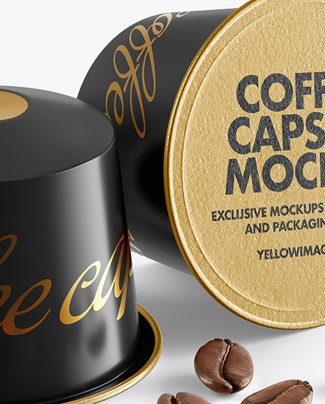 Two Coffee Capsules with Coffee Beans Mockup