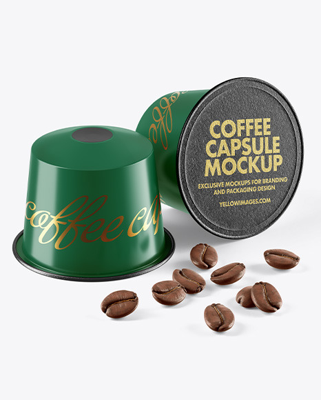 Two Coffee Capsules with Coffee Beans Mockup