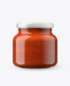 Glass Red Hot Sauce Jar in Shrink Sleeve Mockup