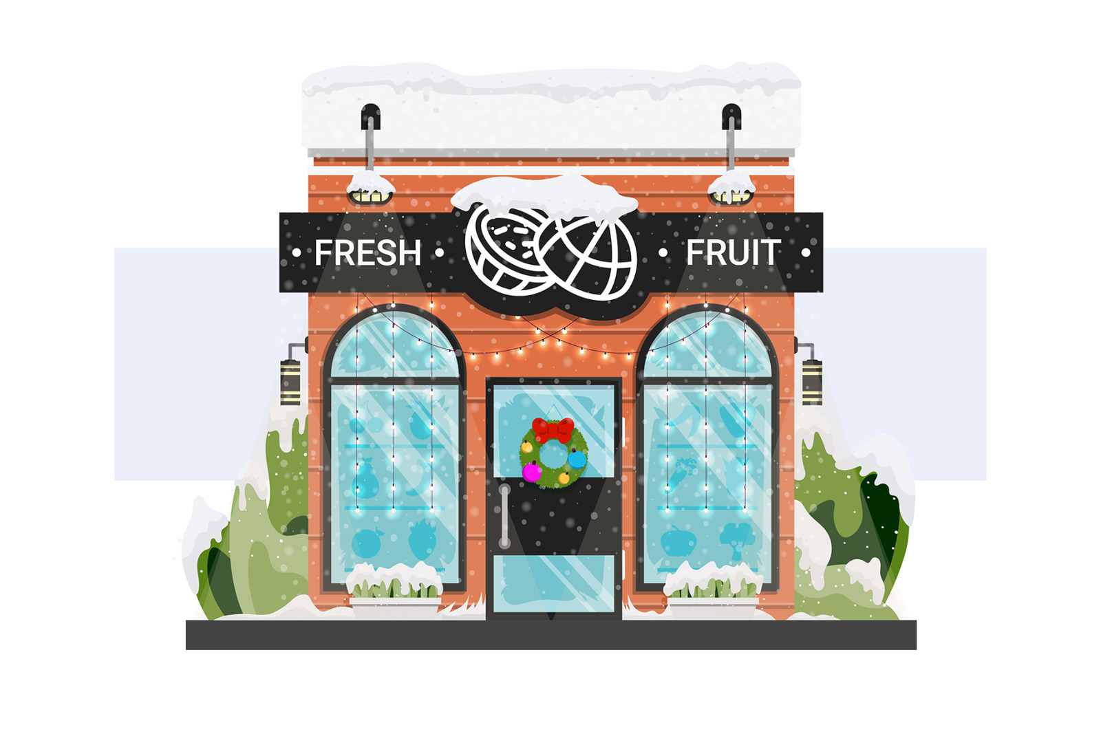 Cute small local shops storefronts at summer and with Christmas decorations Cute small local shops storefronts at summer and with Christmas decorations