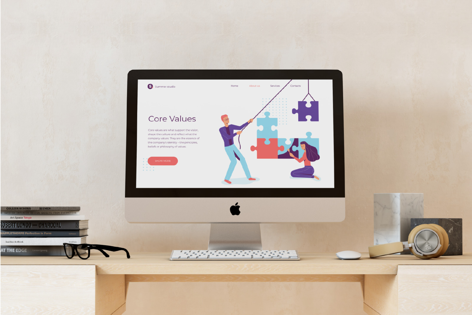 Company Core Values Landing Page Kit: Hero Image Illustration and Values Icons in one style