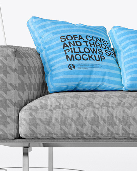 Sofa Cover and Throw Pillows Set Mockup