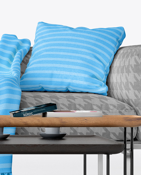 Sofa Cover and Throw Pillows Set Mockup