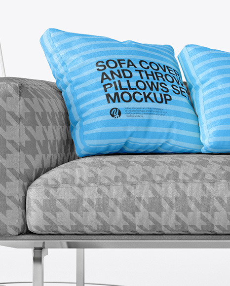 Sofa Cover and Throw Pillows Set Mockup