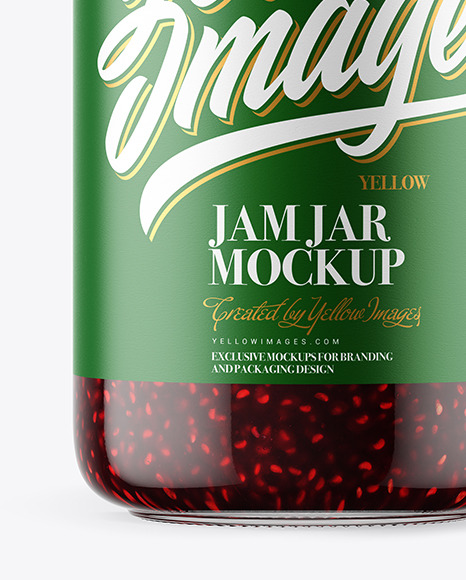 Clear Glass Jar with Raspberry Jam Mockup