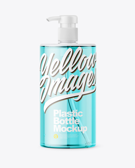 Transparent Plastic Bottle with Pump Mockup - Front View