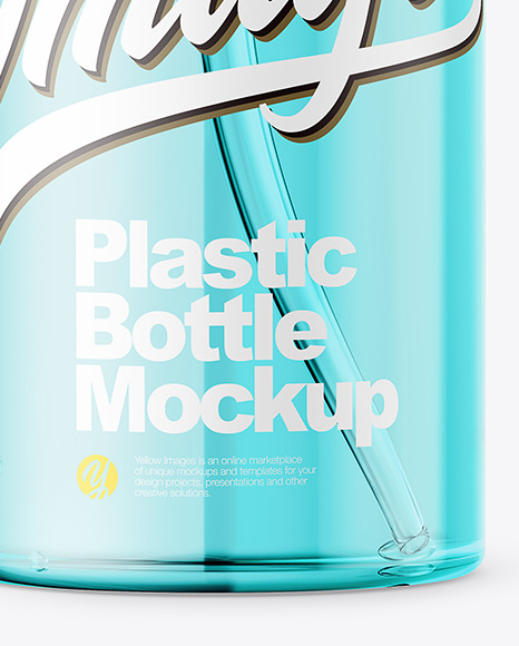 Transparent Plastic Bottle with Pump Mockup - Front View