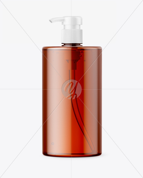 Amber Plastic Bottle with Pump Mockup - Front View