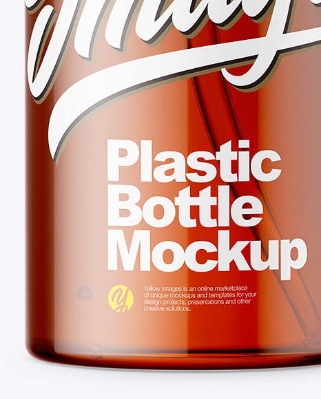 Amber Plastic Bottle with Pump Mockup - Front View