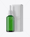 Green Glass Dropper Bottle &amp; Box Mockup