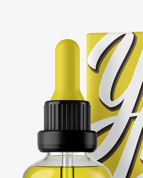 Clear Glass Dropper Bottle with Oil & Box Mockup