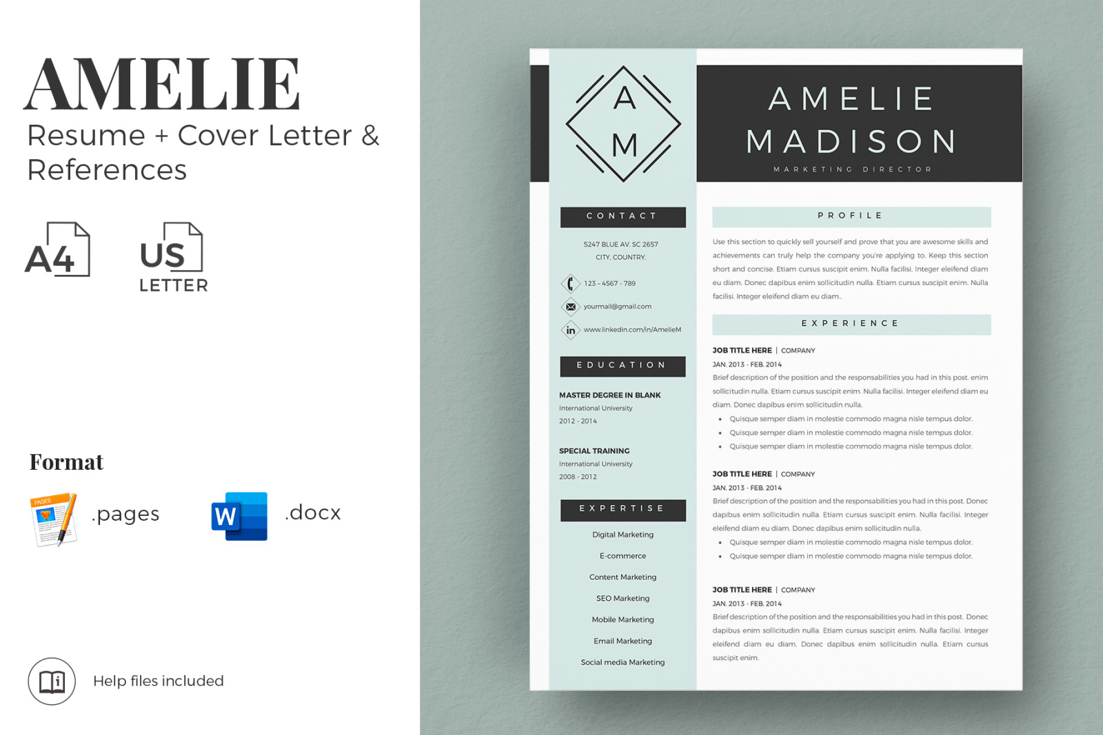 Marketing Resume Template for MS Word & Pages. Resume with logo + Cover Letter format + References Marketing Resume Template for MS Word & Pages. Resume with logo + Cover Letter format + References