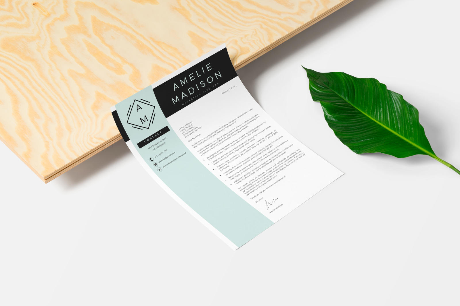 Marketing Resume Template for MS Word &amp; Pages. Resume with logo + Cover Letter format + References