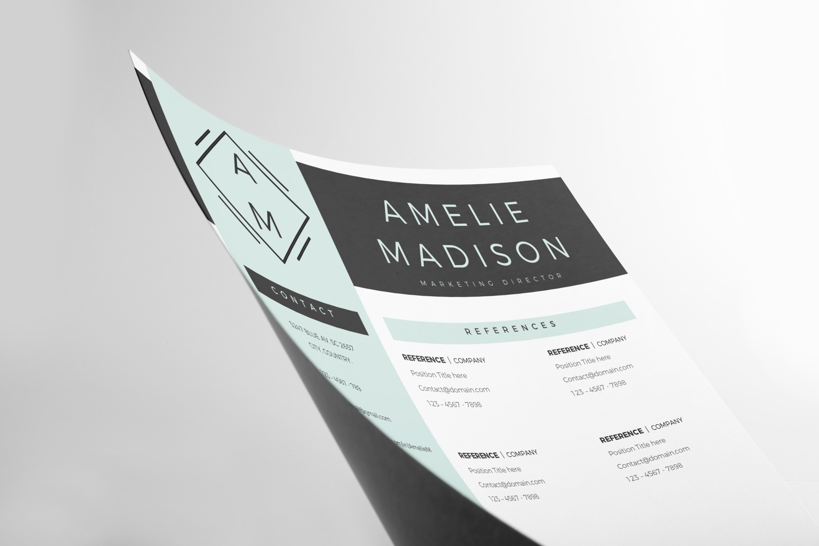 Marketing Resume Template for MS Word &amp; Pages. Resume with logo + Cover Letter format + References