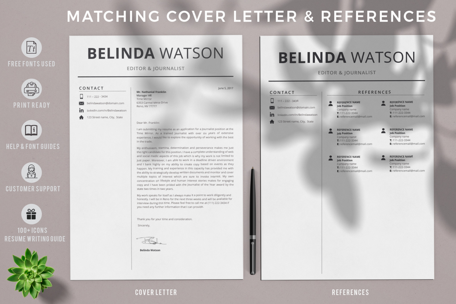 Professional and Modern Resume template. Instant download Resume Design + Cover Letter + References Professional and Modern Resume template. Instant download Resume Design + Cover Letter + References