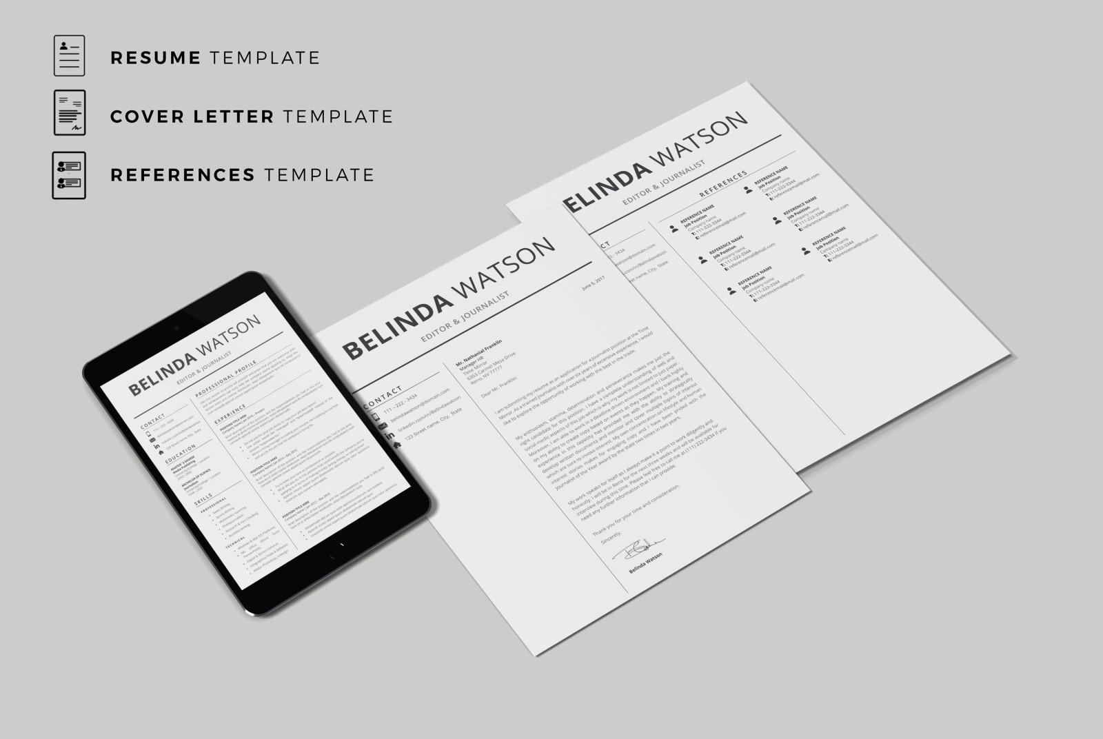 Professional and Modern Resume template. Instant download Resume Design + Cover Letter + References