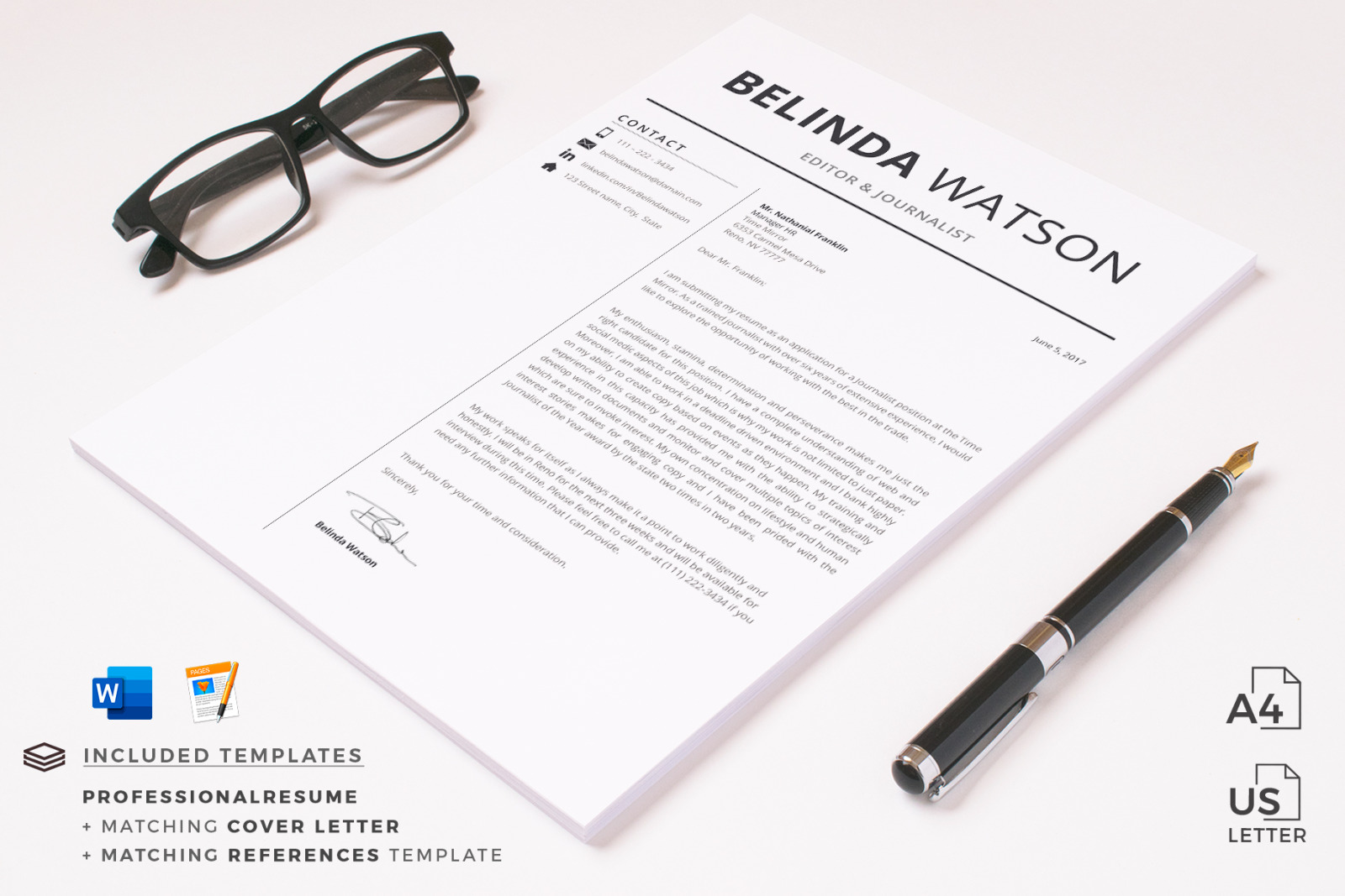 Professional and Modern Resume template. Instant download Resume Design + Cover Letter + References