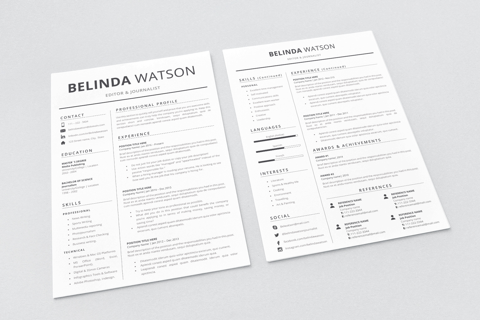 Professional and Modern Resume template. Instant download Resume Design + Cover Letter + References