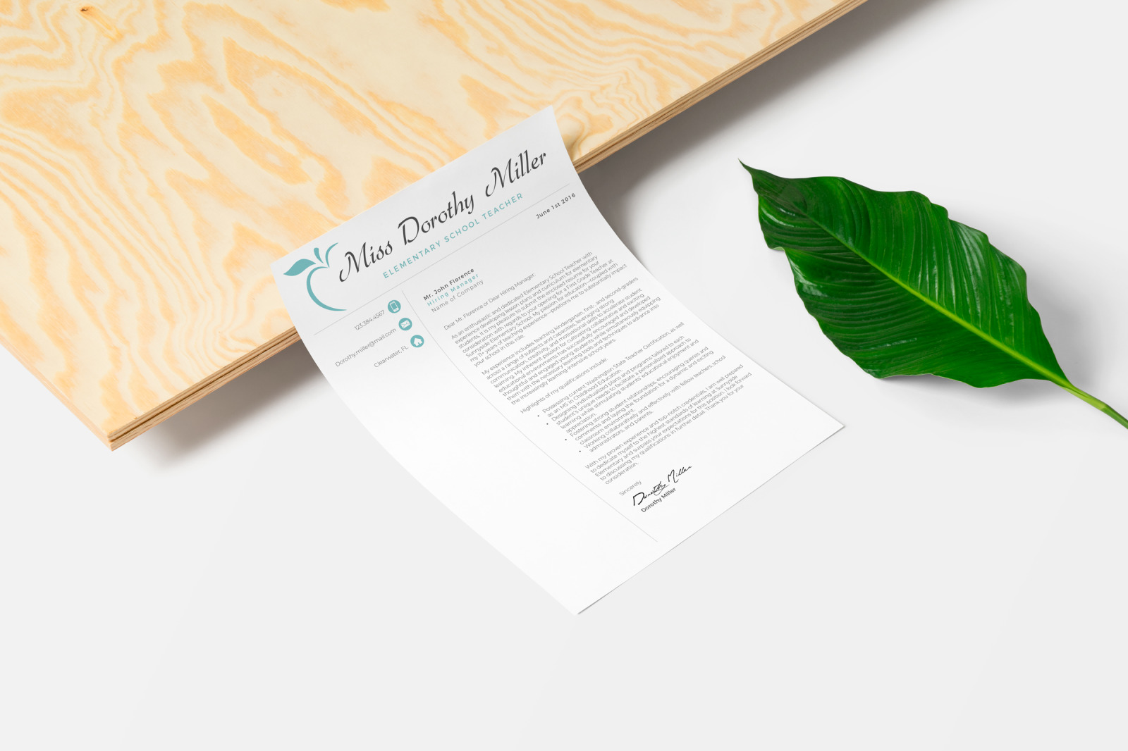 Elementary Teacher Resume CV Template for MS Word &amp; Pages + Cover Letter + References + icons