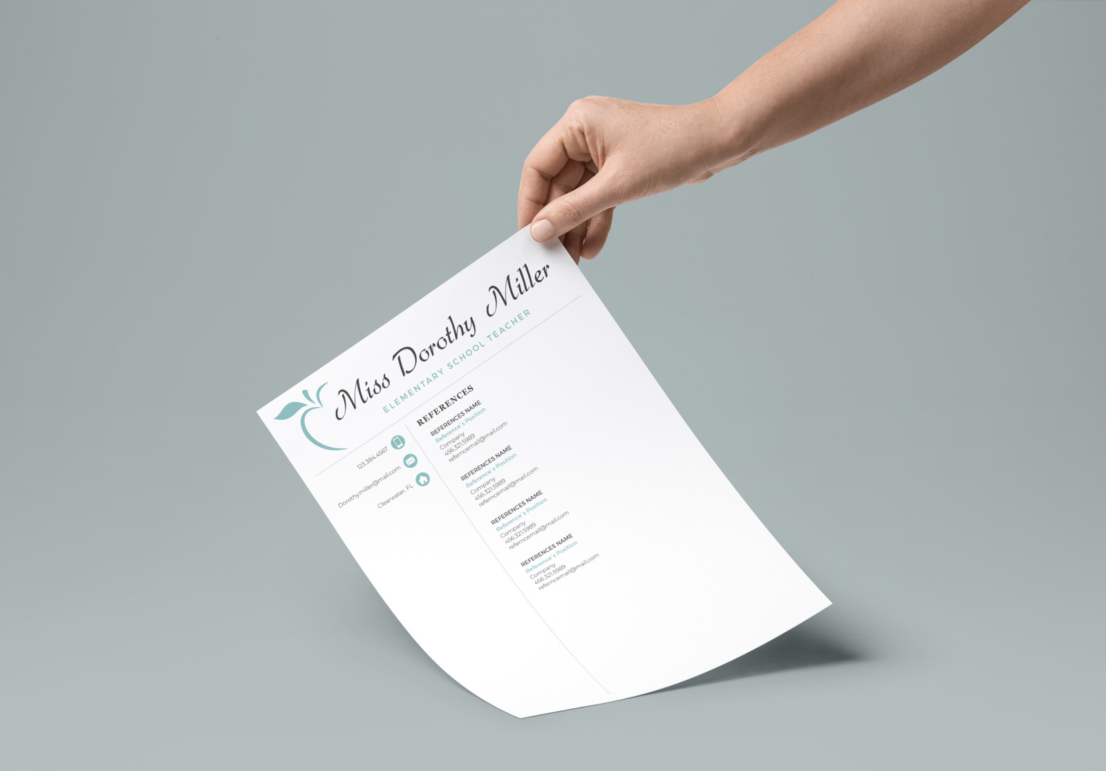 Elementary Teacher Resume CV Template for MS Word & Pages + Cover Letter + References + icons Elementary Teacher Resume CV Template for MS Word & Pages + Cover Letter + References + icons